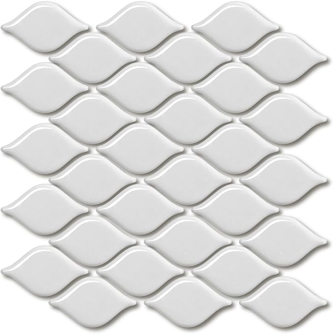 5 Sheets White Diamond Mosaic Wall and Floor Tiles for Bathroom and Kitchen 12.2 * 11.8 Inches 1 sq.ft