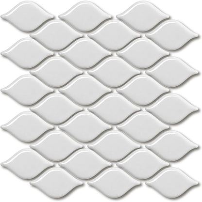 5 Sheets White Diamond Mosaic Wall and Floor Tiles for Bathroom and Kitchen 12.2 * 11.8 Inches 1 sq.ft