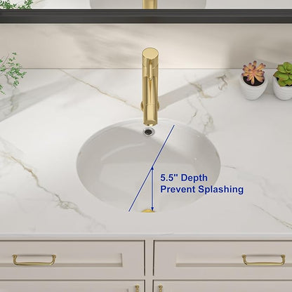 Dcolora 15 In. Oval Undermount Bathroom Sink, Ceramic Porcelain Under Counter Sink Basin for Vanity Tops, Smooth Oval Design with Clean Edge for Modern Bathrooms, 13"D x 15"W x 8"H