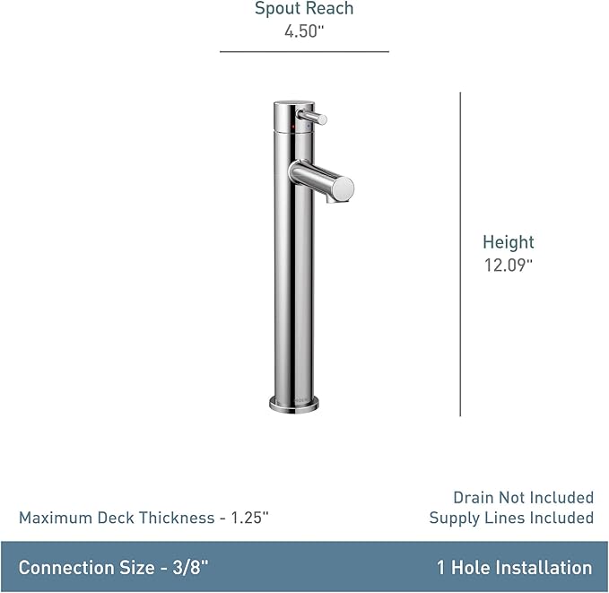Moen 6192BN Align One-Handle Single Hole Modern Vessel Sink Bathroom Faucet, Brushed Nickel