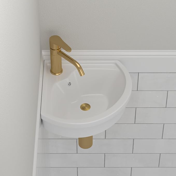 Triangle Corner Wall Mount Sink | Beslend 16"x15" Inch White Ceramic Vessel Sink, Triangle Corner Art Basin with Single Hole，Small Space-Saving Bathroom Sinks