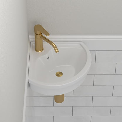 Triangle Corner Wall Mount Sink | Beslend 16"x15" Inch White Ceramic Vessel Sink, Triangle Corner Art Basin with Single Hole，Small Space-Saving Bathroom Sinks