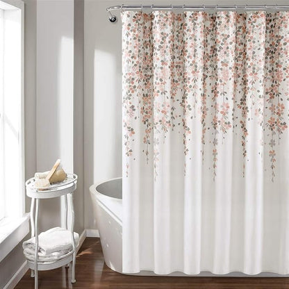 Lush Decor Weeping Flower Shower Curtain 72"W x 72"L Blush & Gray - Fabric Shower Curtains for Bathroom - Floral Bathroom Curtain - Cottage Core Decor