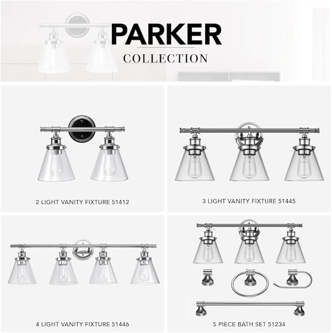 GLOBE Electric 51412 Parker 2-Light Vanity Light, Chrome, Clear Glass Shades