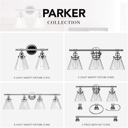 GLOBE Electric 51412 Parker 2-Light Vanity Light, Chrome, Clear Glass Shades