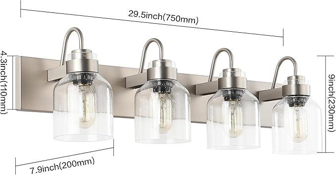 PRESDE Bathroom Light Fixtures Over Mirror Brushed Nickel 4 Light Bathroom Vanity Fixtures with Bubble Glass Globes