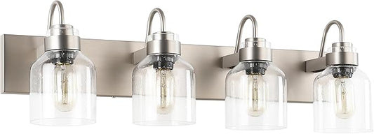 PRESDE Bathroom Light Fixtures Over Mirror Brushed Nickel 4 Light Bathroom Vanity Fixtures with Bubble Glass Globes