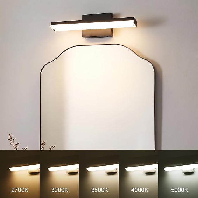 mirrea 16in 5CCT Black LED Vanity Lights for Bathroom Over Mirror | 5 color temperatures,Adjustable light angle,ETL listed,Dimmable,Bathroom lighting fixtures,Eye-friendly,Frosted acrylic shade