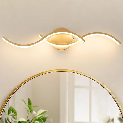 Gold Curved 5CCT Bathroom Vanity Light Fixture Over Mirror, 23.62 inch Modern LED Wall Lamp Dimmable Bathroom Light Fixture Modern Wall Sconces