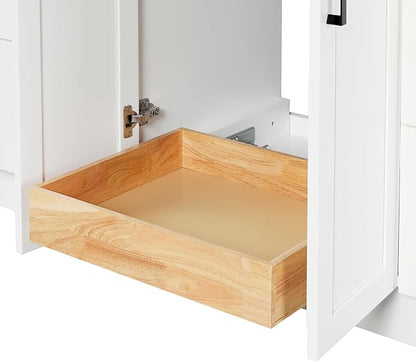 ARIEL Loren 72-inch Bathroom Vanity with Sink,Solid Wood, 1.5-inch Italian Carrara Marble Countertop, Double Rectangular Porcelain Sink, 4 Soft Closing Doors, 3 Dovetail Drawers, White