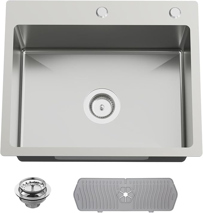 Kitchen And Bar Sink, 22x18 Inch Stainless Steel Drop In Kitchen Sink Modern Single Bowl Topmount Bar Sink Combo-Silicon Mat,Drain Strainer Set Compatibility With Various Kitchen & Bar Style