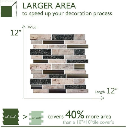 STICKGOO Thicker Design Peel and Stick Tile Backsplash, 12”×12”Stick on Backsplash for Kitchen, Self Adhesive Tile for Kitchen Backsplash and Bathroom(10 Sheets, Gray)