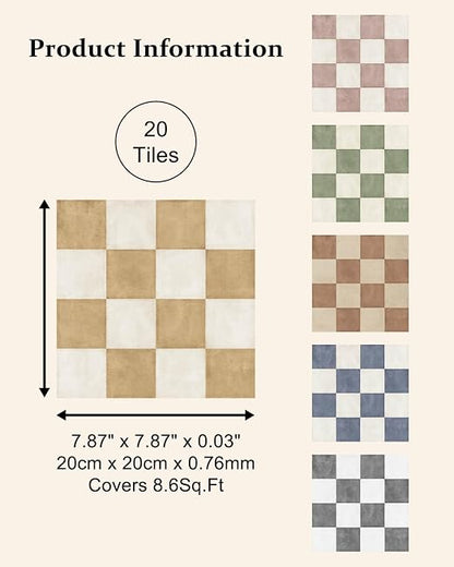 Peel and Stick Floor Tile, Checkered Vinyl Flooring Waterproof, Snap-proof DIY Flooring Tiles for Bathroom, Kitchen, Fireplace, Wall, Backsplash, No residue, 20 Tiles-7.87" Thin Version, Yellow