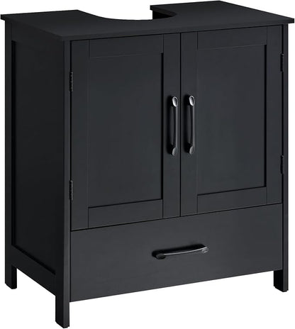 Bathroom Vanity Sink Cabinet, Under Sink Storage Cabinet with 2 Doors, Waterproof Pedestal Sink Cabinet for Bathroom, Laundry Room, Kitchen, Black with Drawer