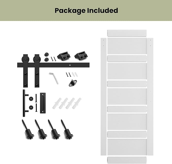 SMARTSTANDARD 28in x 84in Sliding Barn Door with 5FT Hardware Track Kit | Waterproof PVC Surface, Pre-Drilled Holes Easy to Assemble, Solid, MDF, White, 5-Panel
