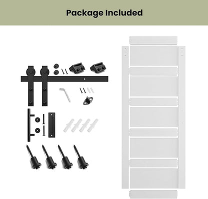 SMARTSTANDARD 28in x 84in Sliding Barn Door with 5FT Hardware Track Kit | Waterproof PVC Surface, Pre-Drilled Holes Easy to Assemble, Solid, MDF, White, 5-Panel