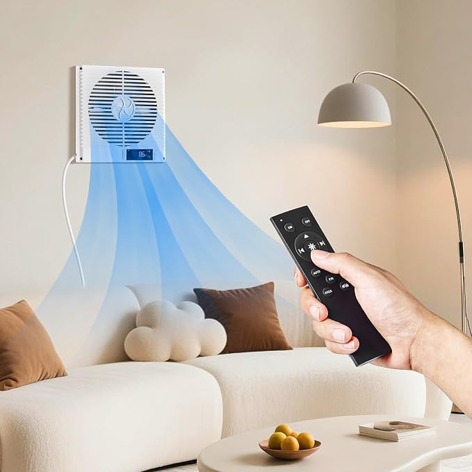 VEVOR Room to Room Fan, Two-Way Airflow Through-the-Wall Fan 8" with Remote, Temperature Control, 305 CFM 10-Speed Ventilation Quiet Vent for Bathroom, Laundry Room and Indoor