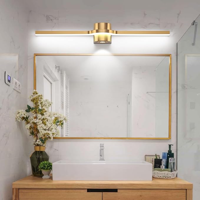 SOLFART Bathroom Light Fixtures 32 Inch Dimmable Bathroom Lights Brushed Bronze Vanity Lights for Bath LED Modern Wall Light D