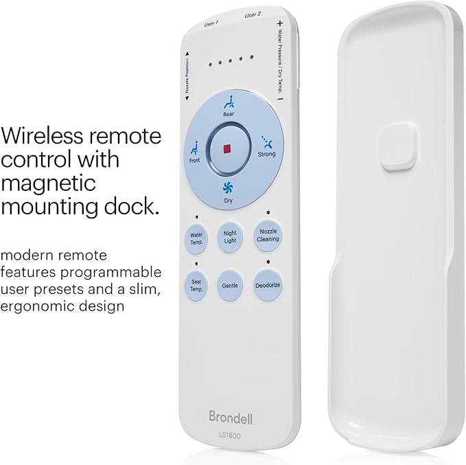 Brondell LS1800-RW Swash Electric Bidet Toilet Seat with Oscillating Stainless Steel Nozzle, Warm Air Dryer, Heated, Night Light, Gentle Close Lid, Thin Profile, Remote Control, Round