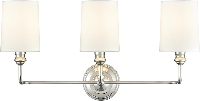 ML Lighting | Leena Collection | 99803-PN | Indoor 3 Light Vanity in Polished Nickel with White Fabric Shade | Elegant and Versatile Design for Any Bathroom