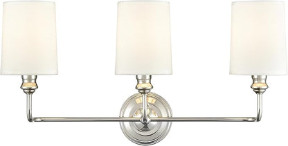 ML Lighting | Leena Collection | 99803-PN | Indoor 3 Light Vanity in Polished Nickel with White Fabric Shade | Elegant and Versatile Design for Any Bathroom