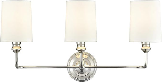 ML Lighting | Leena Collection | 99803-PN | Indoor 3 Light Vanity in Polished Nickel with White Fabric Shade | Elegant and Versatile Design for Any Bathroom