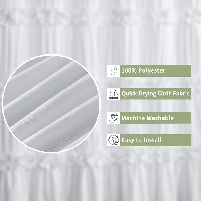 Homechoice Decor Victorian White Ruffle Shower Curtain with 12 Buttonholes | Vintage Handcrafted Bow Tie Bath Curtain for Master Bathroom, Ruched Microfiber Bathroom Curtain, 72" W x 84" H (LQ-10)