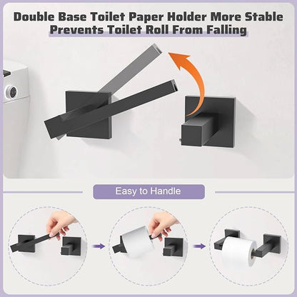 Matte Black Towel Bar Set 5-Piece Bathroom Hardware Accessories Set,23.6 Inch Modern Towel Holder Set SUS304 Stainless Steel Towel Rack Set for Bathroom,Wall-Mounted