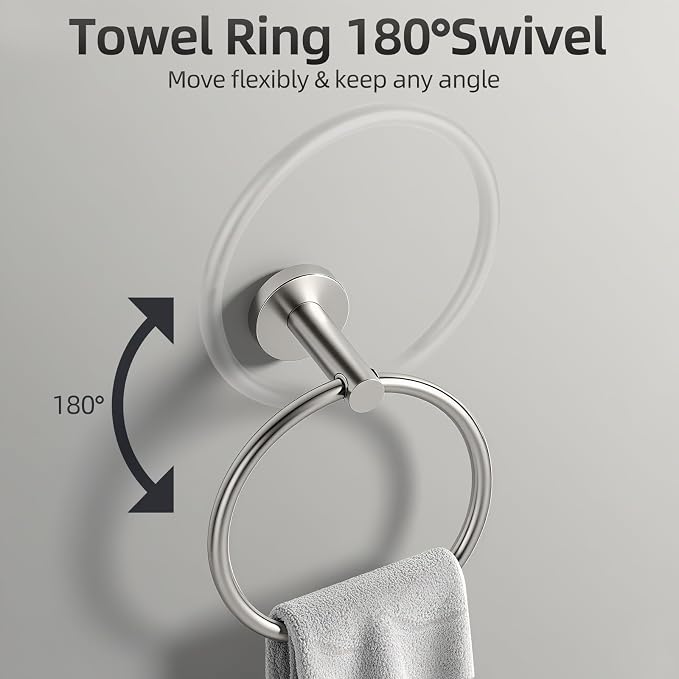 Brushed Nickel Bathroom Hardware Set 5 Pieces, Bathroom Towel Rack Holder Set Wall Mounted, SUS304 Stainless Steel Towel Bar Set - 16 Inch Towel Bar, Toilet Paper Holder, Towel Hooks, Towel Ring