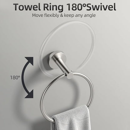 Brushed Nickel Bathroom Hardware Set 5 Pieces, Bathroom Towel Rack Holder Set Wall Mounted, SUS304 Stainless Steel Towel Bar Set - 16 Inch Towel Bar, Toilet Paper Holder, Towel Hooks, Towel Ring
