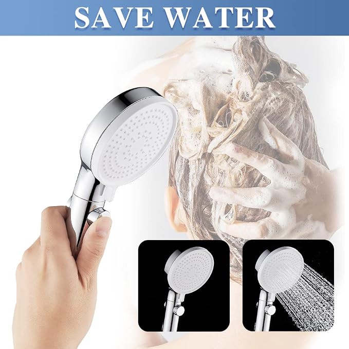 Shower Head with Handheld Shower Head with ON/Off Switch 3-Modes | High Pressure Shower Head with Hose, Chrome Finish, 60inches Hose