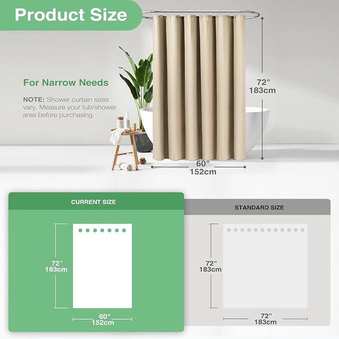 Stall Waffle Shower Curtain 256 GSM Heavy Fabric 60x72 Beige/Khaki | 60 Inch Wide, Thick Cloth, Weighted Hem, Water Repellent, Hotel Luxury Polyester Shower Curtain Set for Bathroom 10 Hooks
