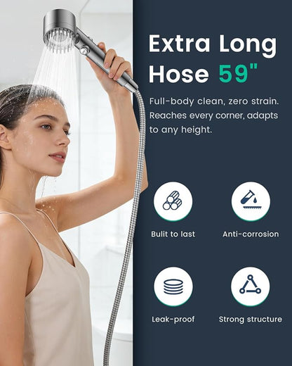 Filtered Shower Head with Handheld 3PCS Filters ShowerHead | High Pressure 4 Spray Shower Heads with ON/OFF Button, Water Softener for Hard Water, 59" Hose, Remove Chlorine