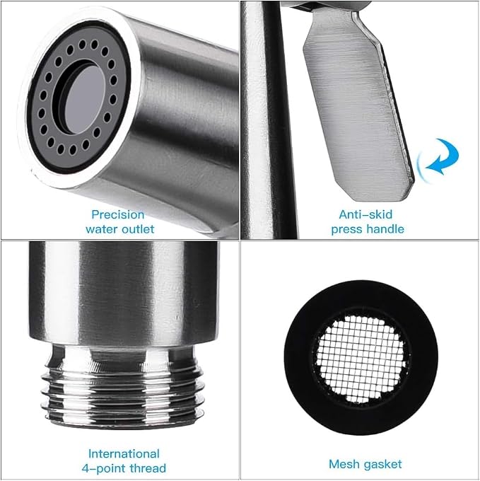 Handheld Bidet Sprayer for Toilet, Stainless Steel Bidet Head for Cloth Diaper, Pet Shower, Kitchen Cleaning, Personal Hygiene, G1/2 Hose Connectors