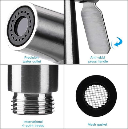 Handheld Bidet Sprayer for Toilet, Stainless Steel Bidet Head for Cloth Diaper, Pet Shower, Kitchen Cleaning, Personal Hygiene, G1/2 Hose Connectors