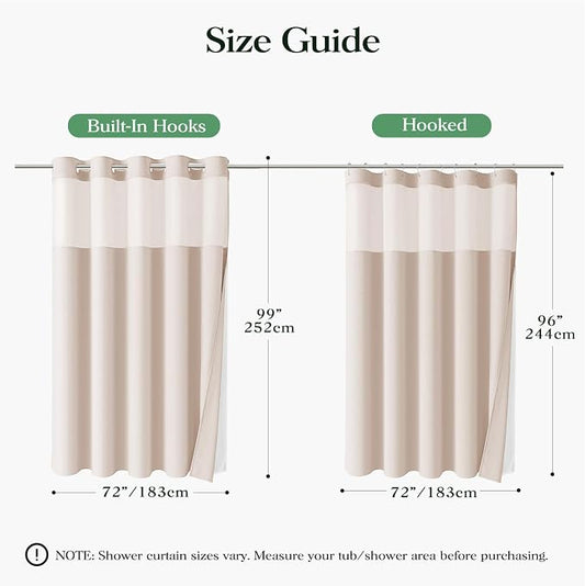 Blush Pink Hook Free Waffle Shower Curtain & Snap-in Liner,72x99 | Less Time to install, 3 in 1 Fabric Shower Curtain and Liner Set with Magnets, Extra Long, Shower Curtains for Bathroom
