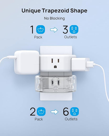 TROND 2 Prong to 3 Prong Outlet Adapter for Old House, 2 Pack | 3-Way Angled Wall Extender with 3 AC Sockets, Plug Expander for Non-Grounded Socket in Home Hotel, Cruise Essentials, White