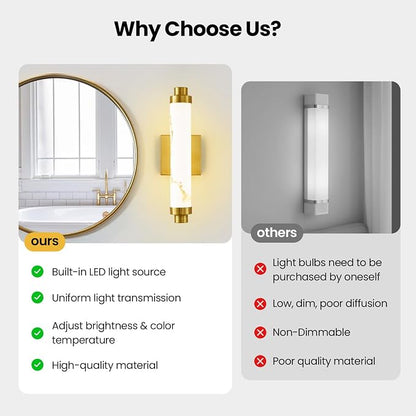 15.4" Gold Wall Sconces Set of 2, Modern Bathroom Sconces with Resin Shade, 5CCT Dimmable LED Wall Lights 14W for Bedroom, Living Room, Hallway
