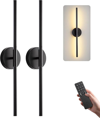 Battery Operated Wall Sconces Set of 2, Remote & Touch Control | 30 Inch Black Rechargeable Wall Light, Wireless Sconces wall Decor with Timer & 3000K-6000K Dimmable for Bedroom, Living Room
