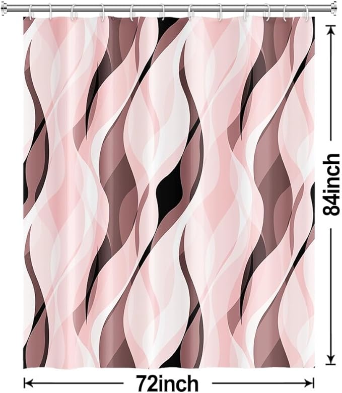 Pink Shower Curtain, Modern Abstract Pink and Grey Striped Shower Curtain Set for Bathroom Waterproof Shower Curtain with Hooks, 72x84 Inch