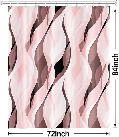 Pink Shower Curtain, Modern Abstract Pink and Grey Striped Shower Curtain Set for Bathroom Waterproof Shower Curtain with Hooks, 72x84 Inch