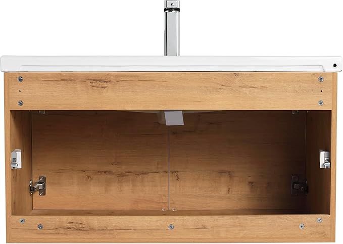 Blossom 36 Inch Wall Mounted Bathroom Vanity with Sink | Floating Wood Vanity Cabinet | Modern Soft-Close Doors & Storage | Ceramic Basin | Space-Saving Design (Classic Oak, 36'' Ceramic Sink)