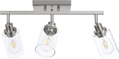 MELUCEE 3 Light Bathroom Vanity Light Brushed Nickel Track Lighting Fixtures Ceiling, Wall Light Fixtures with Rotatable Track Head for Hallway Porch Foyer Bath Storage, Clear Glass Shade