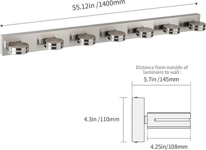 Modern Bathroom Light Fixtures Over Mirror 7 Light Vanity Light | 55.12in 42W LED Dimmable Bath Lights, Wall Mounted Lighting Fixture with Rotating Lamp Head, Acrylic Metal, 5CCT Dimmable