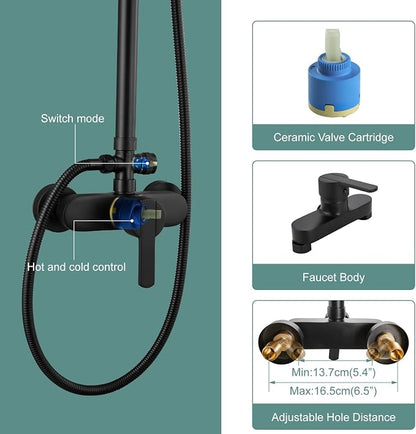 Heyalan Exposed Shower System, 8 Inch Rain Head, Handheld, Matte Black | Exposed shower system with 8 inch rain head, handheld sprayer, single handle control, and complete wall-mounted setup.
