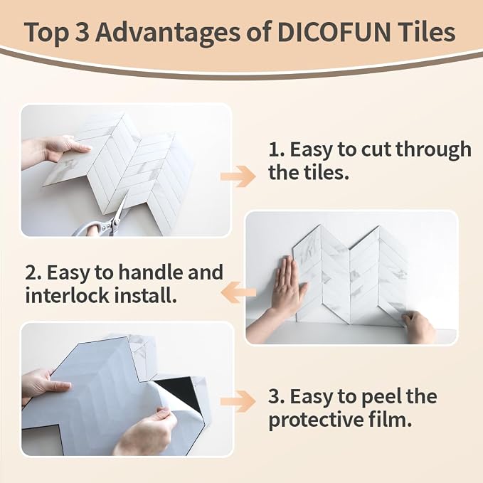 DICOFUN 10-Sheet White Marble Peel and Stick Backsplash, Faxu Stone PVC Stick on Backsplash Wall Tiles for Kitchen and Bathroom