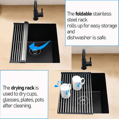 Black Undermount Bar Sink, 13 x 13 Inch | Granite Composite Quartz Small Kitchen Sink Wet Bar Single Bowl Deep Basin with Countertop Squeegee Brush Combo