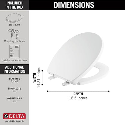 Delta Faucet Morgan Round Front Slow-Close White Toilet Seat with Non-Slip Seat Bumpers, White 801903-WH