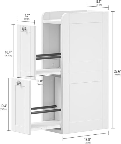 Keehusux Slim Bathroom Storage Cabinet with 2 Slide Out Drawers, White | Narrow Storage Organizer, Anti-drop Guardrail, Freestanding Toilet Paper Holder for Kitchen Corner and Small Spaces, Modern