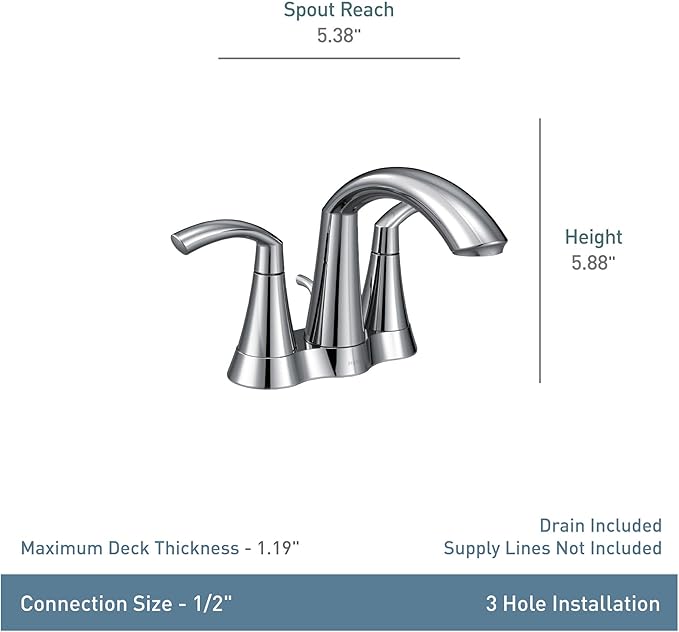 Moen Glyde Chrome Two-Handle High Arc Centerset Bathroom Faucet, 6172